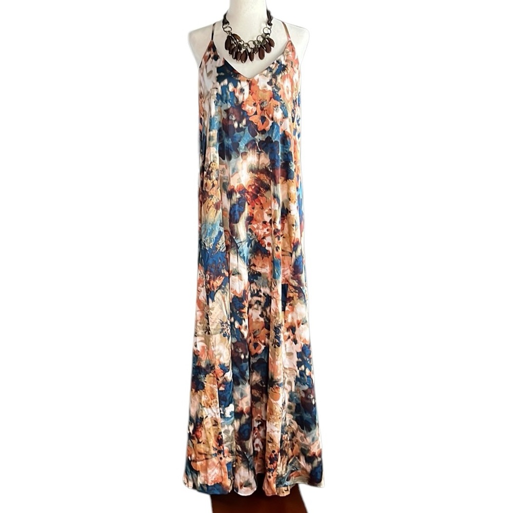 NWT NICOLE MILLER NEW YORK Satin Floral Print Maxi Dress